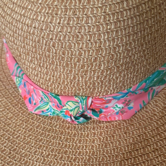 NWOT Lilly Pulitzer Tan Straw Hat Pink Floral Band GWP Journey to the Jungle - Picture 5 of 8